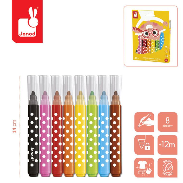 Janod, Jumbo, flamastry, 8 kolorów