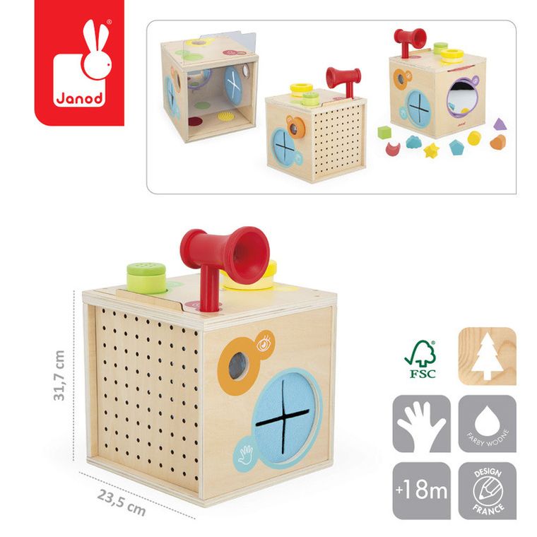 Janod, kostka sensoryczna, drewniana