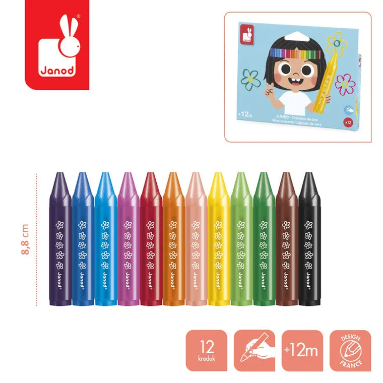 Janod, kredki woskowe, 12 kolorów