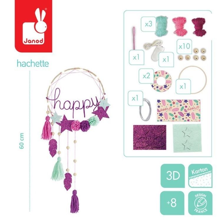 Janod, Łapacz snów z podświetleniem ledowym, Happy, zestaw kreatywny
