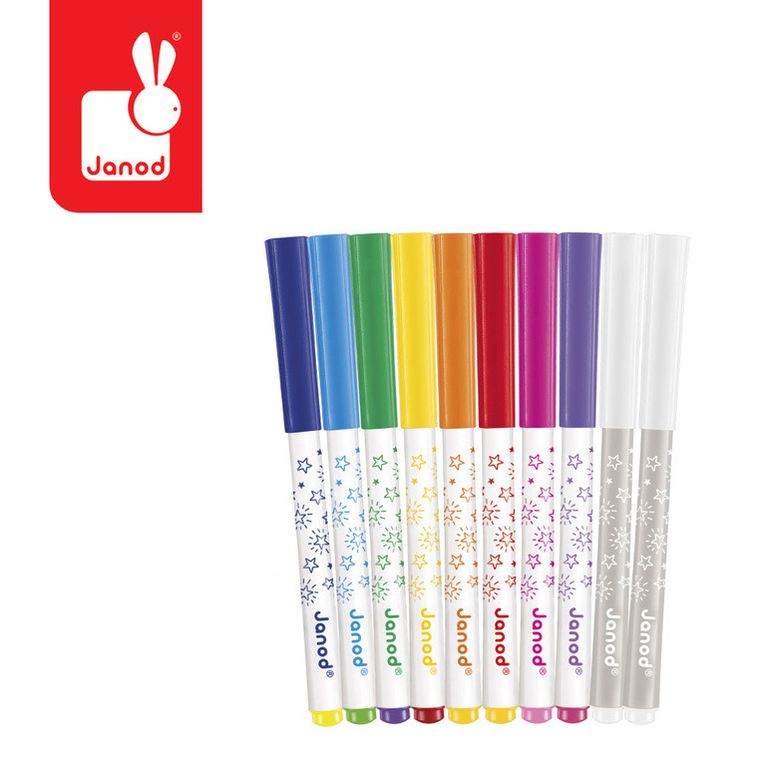 Janod, magiczne flamastry zmieniające kolor, 10 kolorów