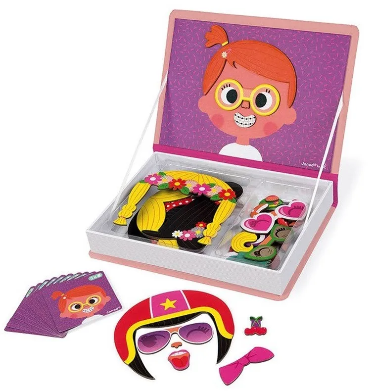 Janod, Magneti’book, Śmieszne buzie, Dziewczynka, magnetyczna układanka