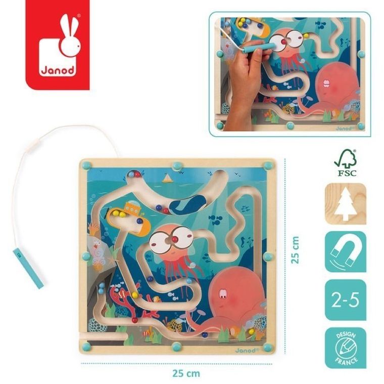 Janod, Magnetyczny Labirynt, Ocean, zabawka drewniana