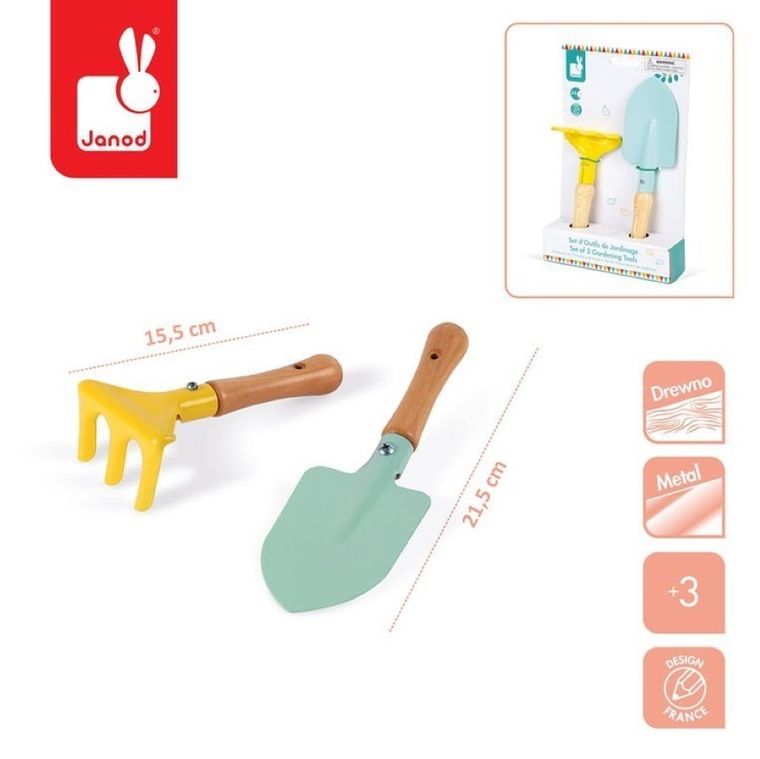 Janod, Mały ogrodnik, zestaw, łopatka i grabki