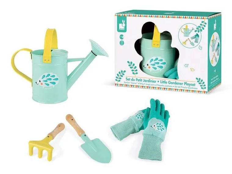 Janod, Mały ogrodnik, zestaw narzędzi ogrodowych z konewką, niebieski