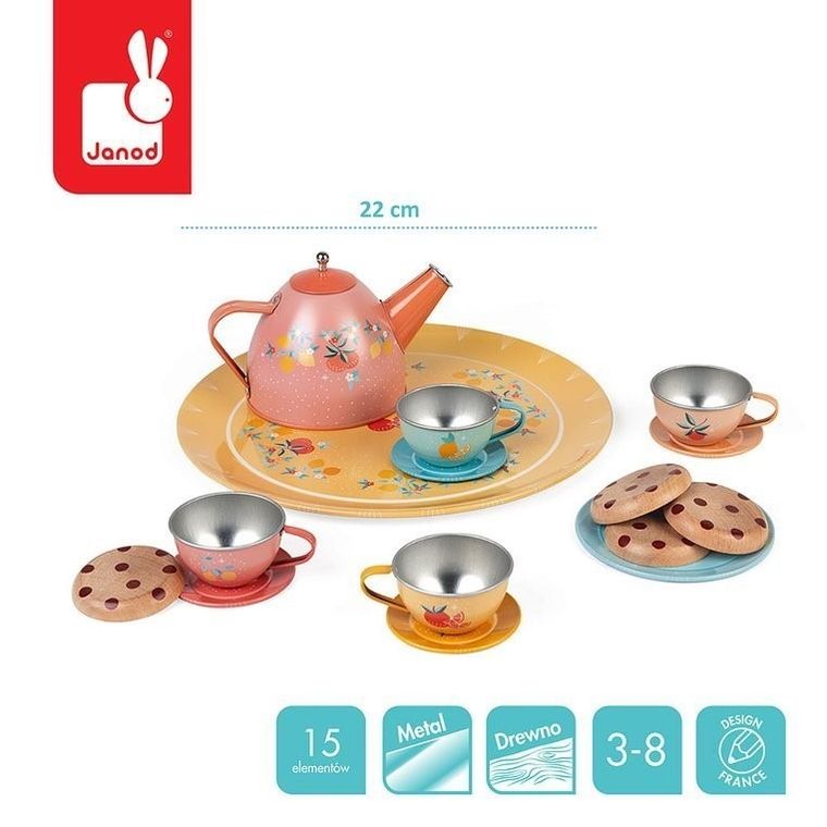 Janod, metalowy serwis do herbaty, 15 elementów