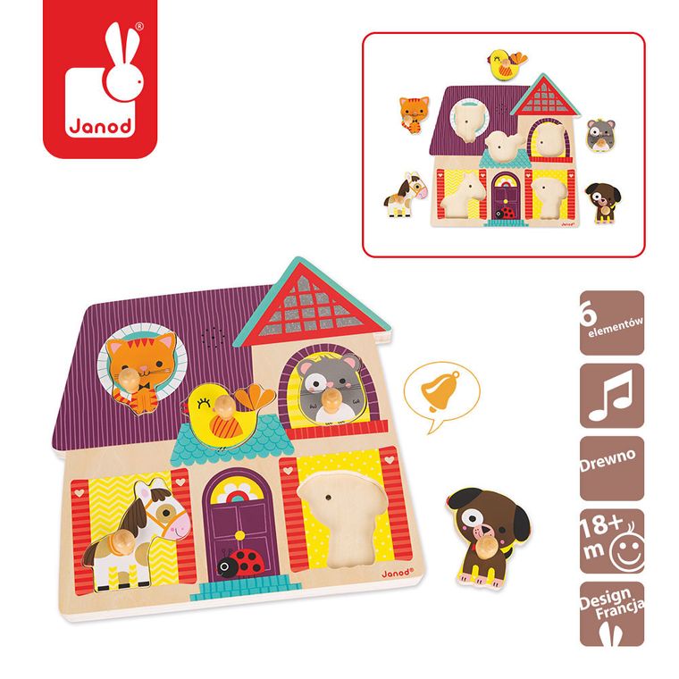 Janod, Moi mali przyjaciele, drewniane puzzle muzyczne