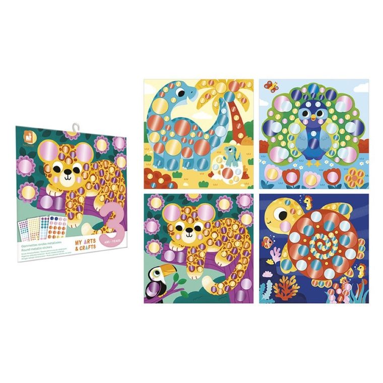 Janod, My arts & crafts, Zwierzęta, okrągłe naklejki, multizestaw kreatywny