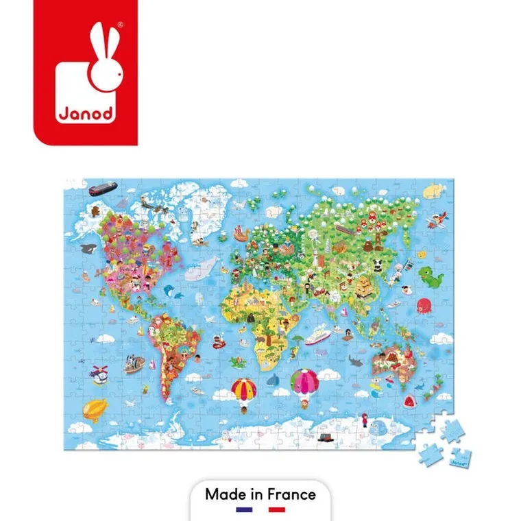Janod, Ogromna mapa świata, puzzle w walizce, 300 elementów