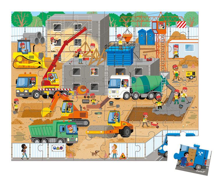 Janod, Plac budowy, puzzle w walizce, 36 elementów