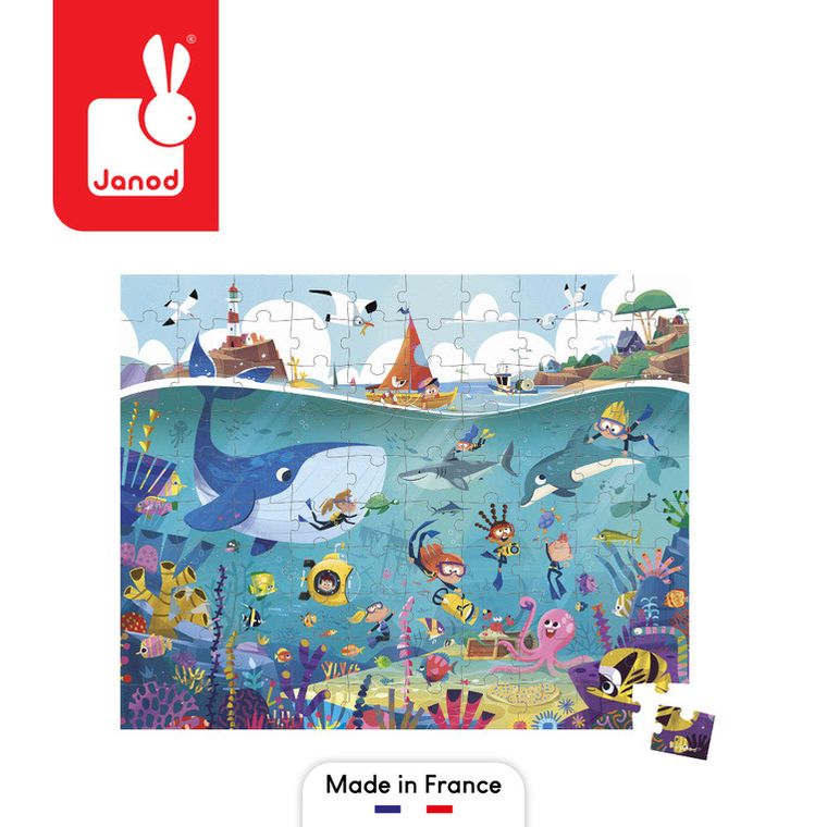 Janod, Podwodny świat, puzzle w walizce, 100 elementów