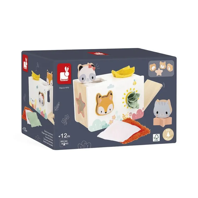 Janod, Pure, sorter drewniany, pudełko sensoryczne z chusteczkami