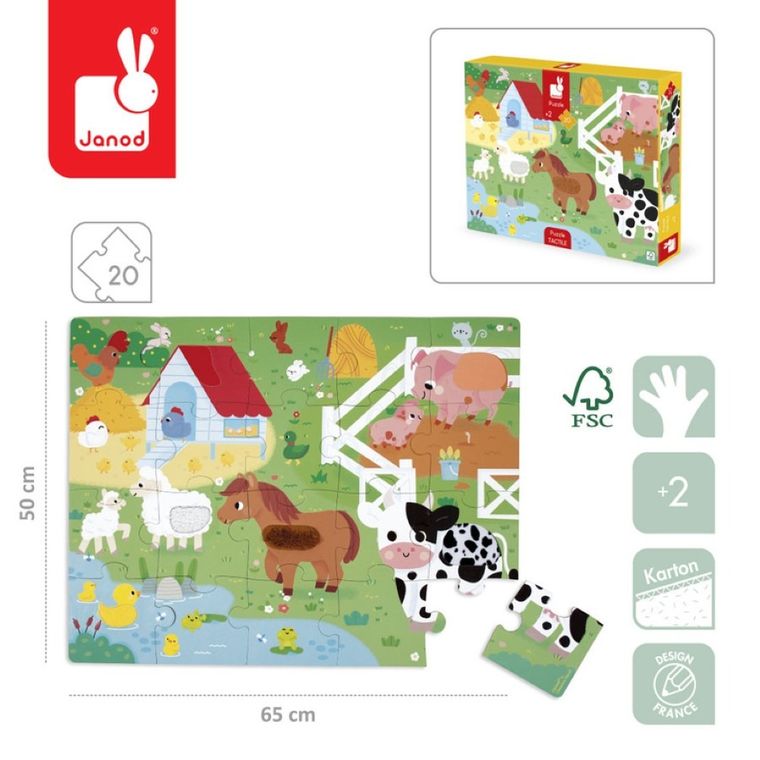 Janod, puzzle sensoryczne, farma, 20 elementów