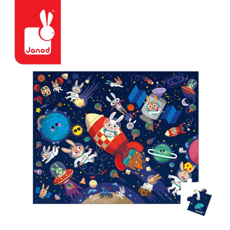 Janod, Rakieta kosmiczna, puzzle w walizce, 54 elementy