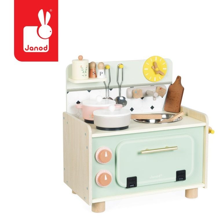 Janod, Shiny Grandma, drewniana kuchnia z 9 akcesoriami