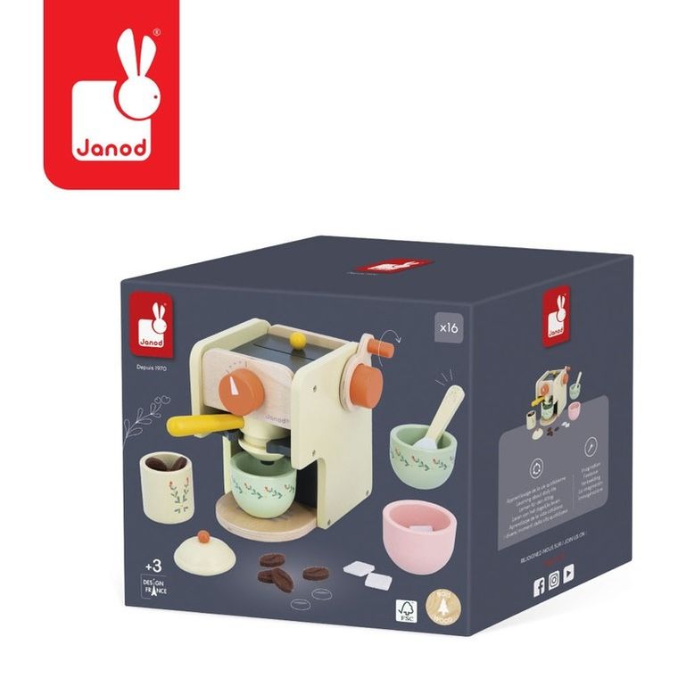 Janod, Shiny Grandma, drewniany ekspres ciśnieniowy do kawy z akcesoriami