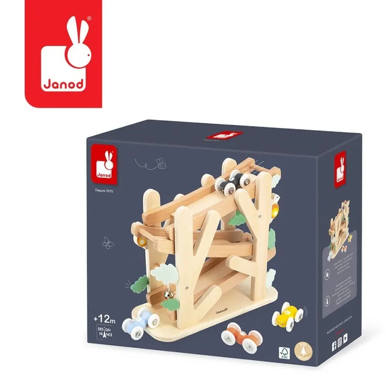 Janod, Sweet Cocoon, drewniany kulodrom, rampa wyścigowa dla mrówek