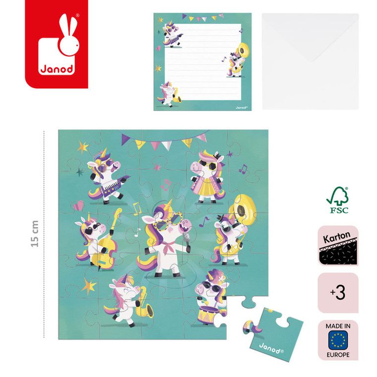 Janod, Unicorn, puzzle z kartką okolicznościową, 2w1, 25 szt.