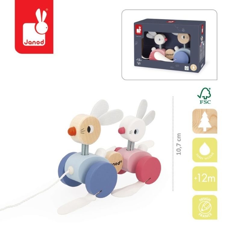Janod, zajączki drewniane do ciągnięcia