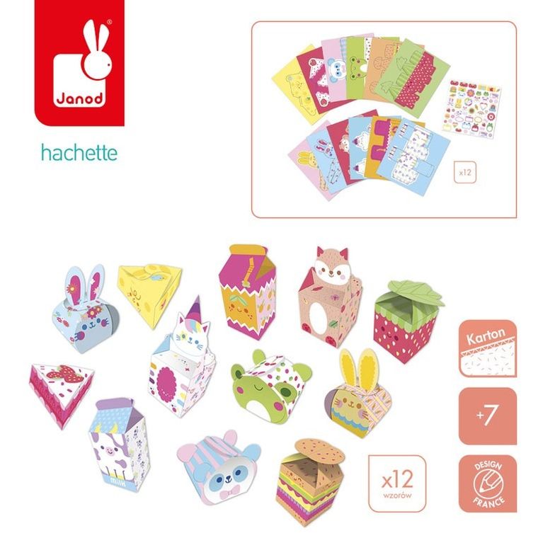 Janod, zestaw do składania pudełek kawaii, 12 szt.