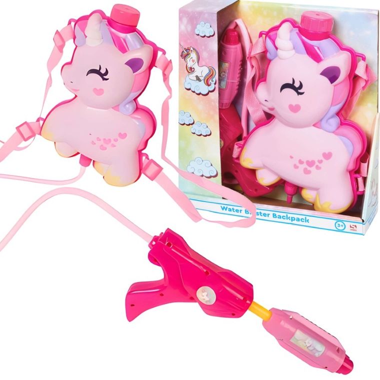 Jednorożec, plecak z pistoletem na wodę, różowy