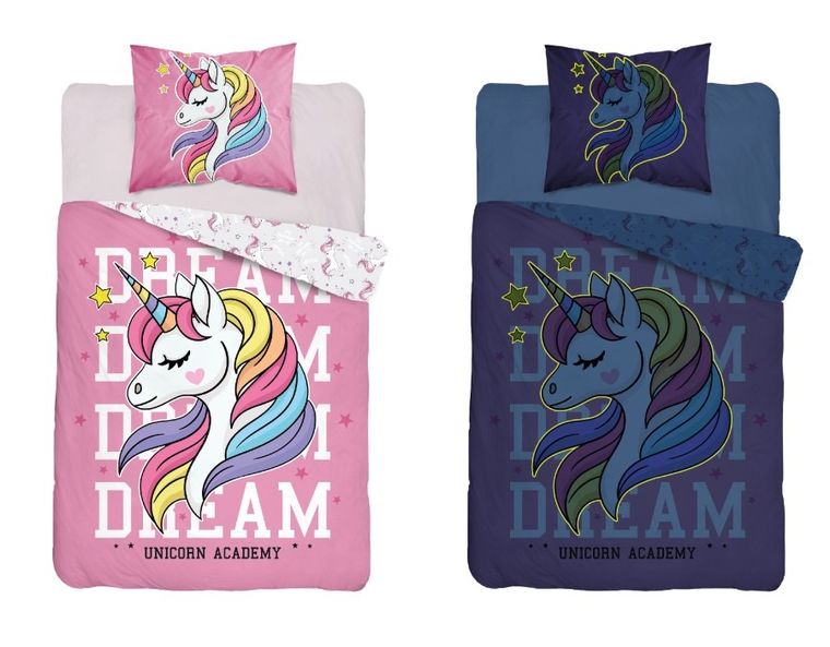 Jednorożec, pościel 2-częściowa, bawełniana, świecąca w ciemności, 160-200 cm