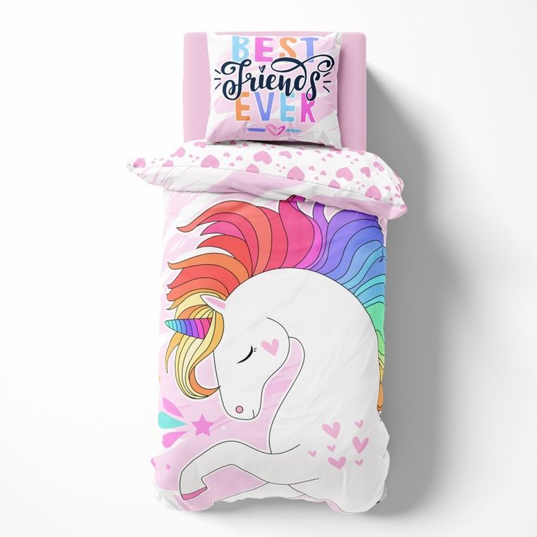 Jednorożec, pościel 2-częściowa, bawełniana, świecąca w ciemności, 160-200 cm