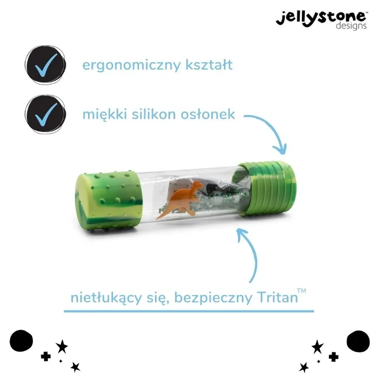 Jellystone Designs, butelka sensoryczna DIY, dinozaur