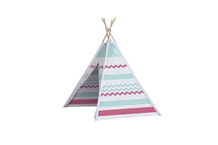 John, namiot tipi, drewniany, niebiesko-czerwony