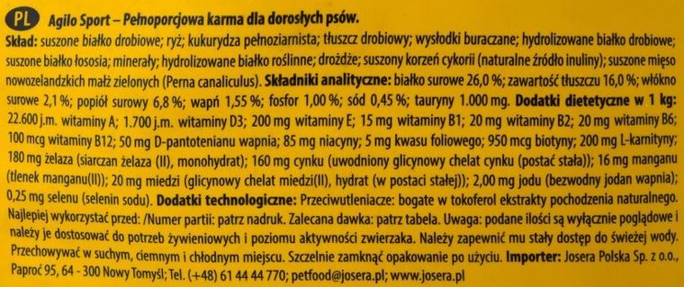 Josera, JosiDog Agilo Sport, karma sucha dla psa, 15 kg