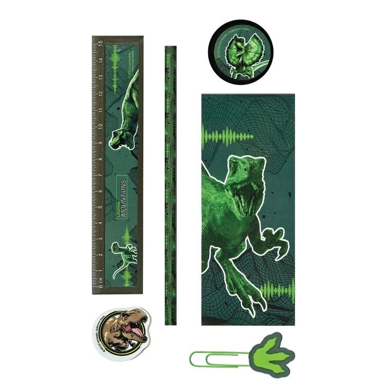 Jurassic World, pojemnik z przyborami szkolnymi, 7 elementów