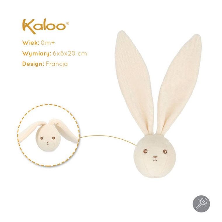 Kaloo, Lapinoo, Królik, miękka piłeczka-grzechotka, kremowa, 6 cm
