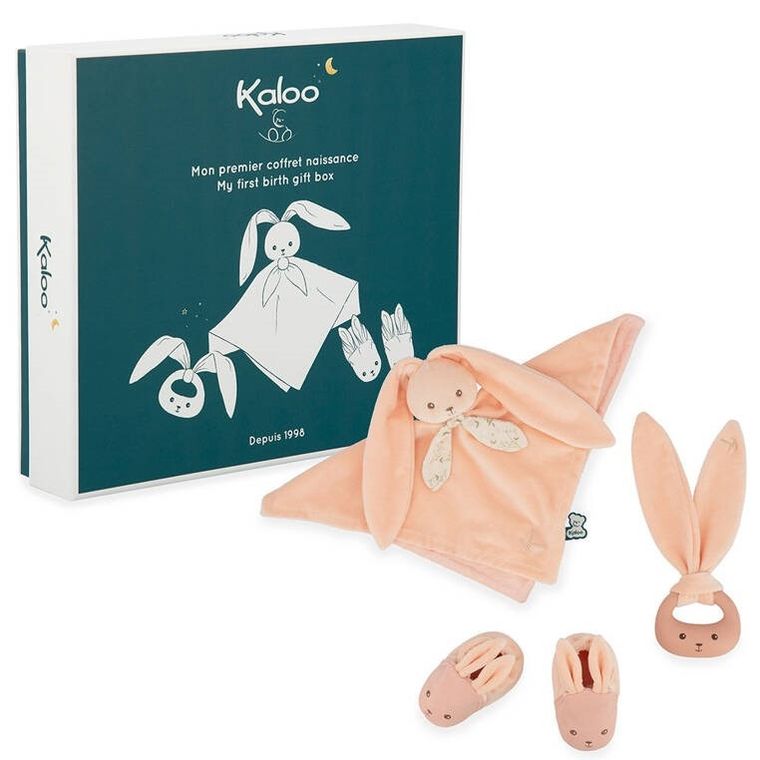 Kaloo, Lapinoo, Królik, zestaw prezentowy 3w1: komforter + gryzak + buciki, brzoskwiniowy