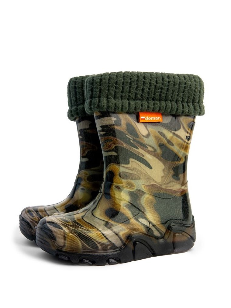 Kalosze chłopięce, ocieplane, brązowe, Stormer Lux Print, Demar