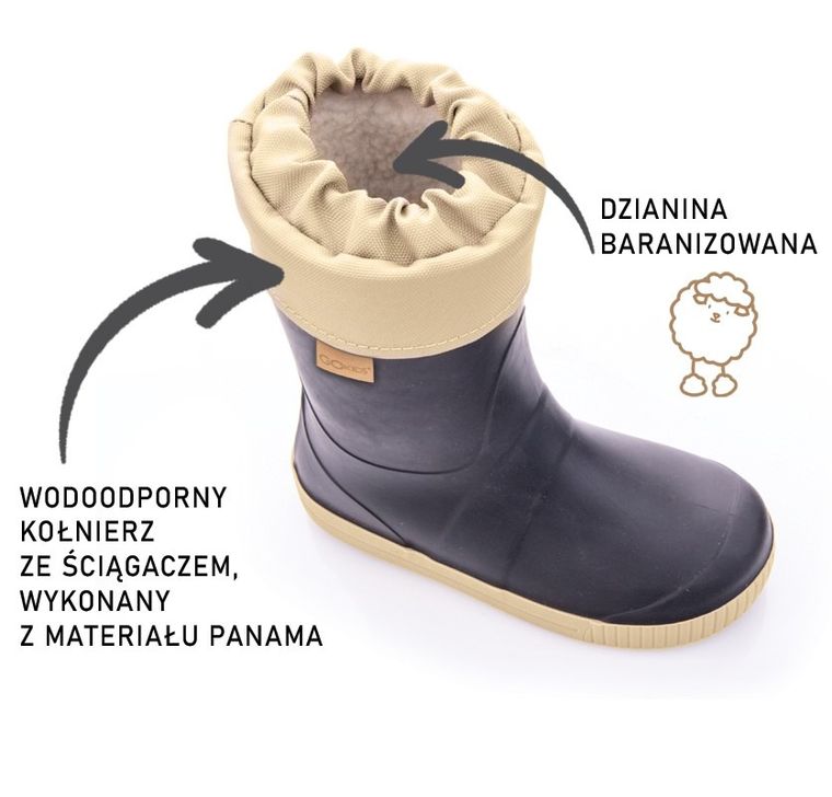 Kalosze dziecięce, ocieplane, czarne, Wave, GoKids