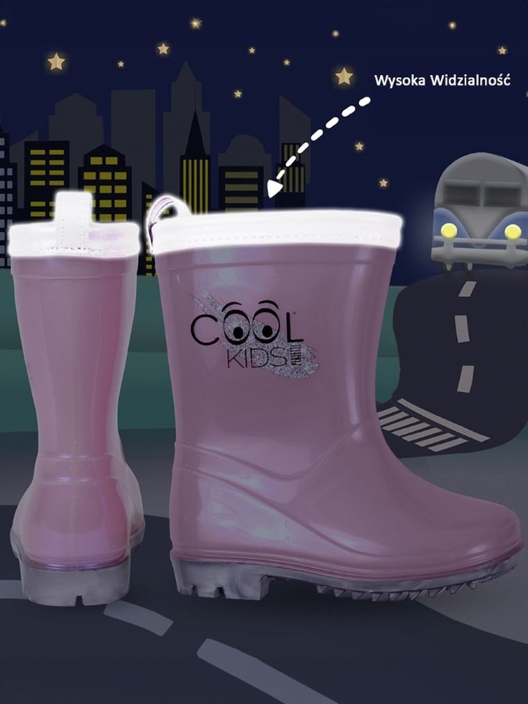 Kalosze dziewczęce, odblaskowe, różowe, Cool Kids, Perletti
