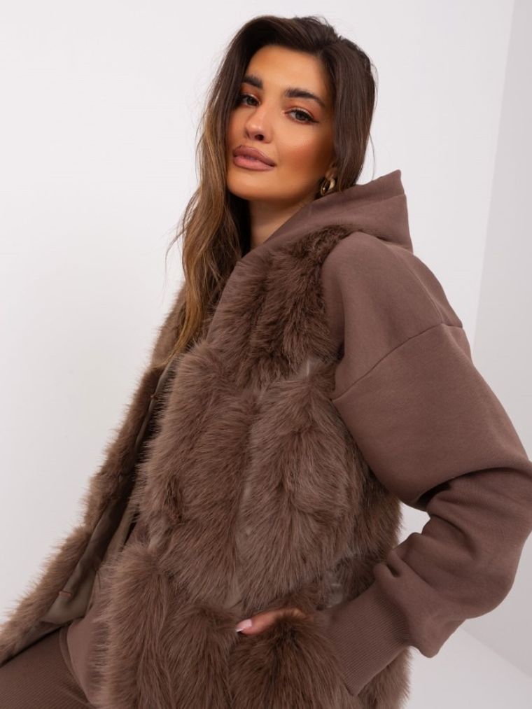 Kamizelka damska, brązowa, Italy Moda