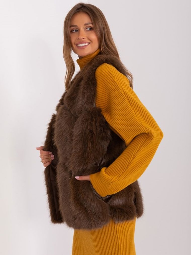 Kamizelka damska, brązowa, Italy Moda