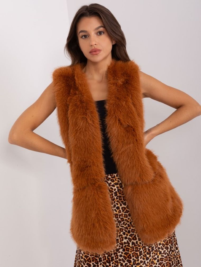 Kamizelka damska, brązowa, Italy Moda