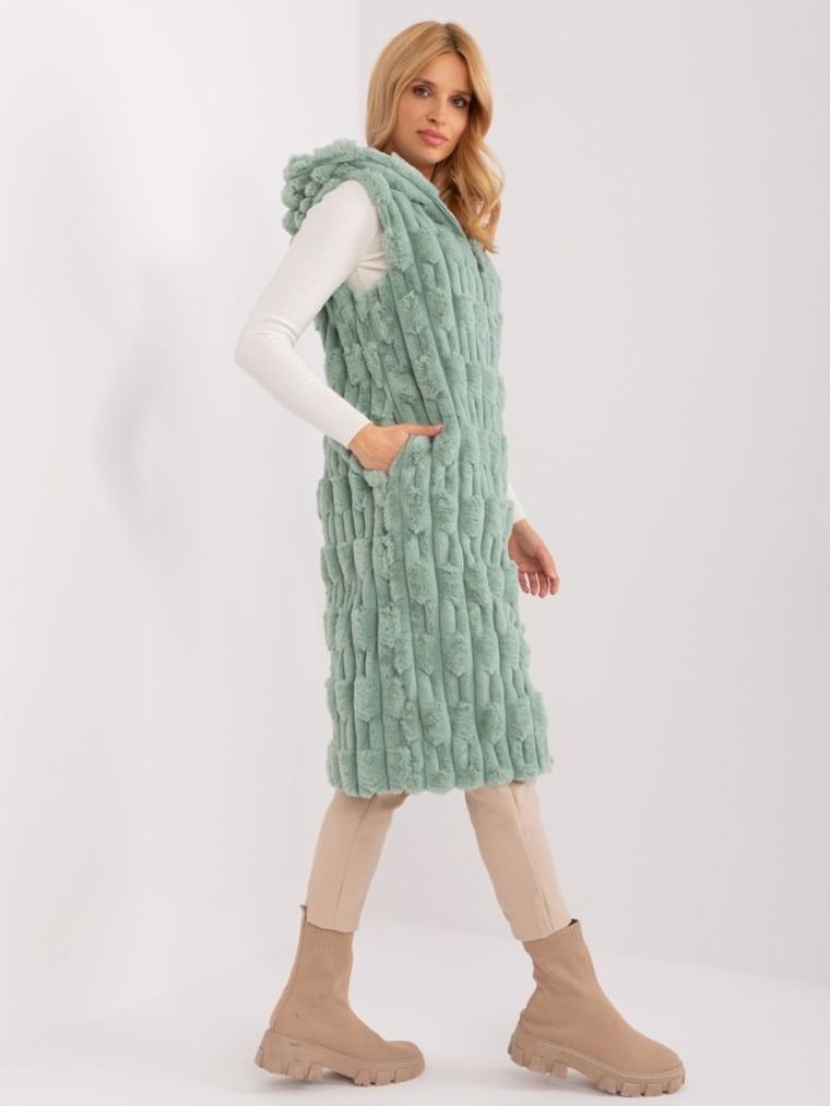 Kamizelka damska z kapturem, zielona, Italy Moda