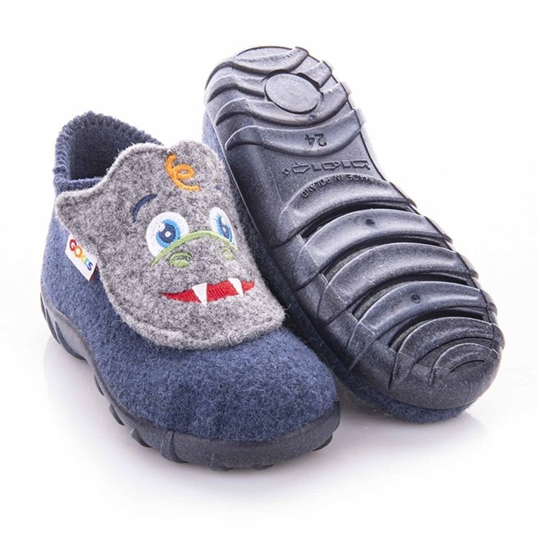 Kapcie chłopięce, filcowe, granatowe, GoKids