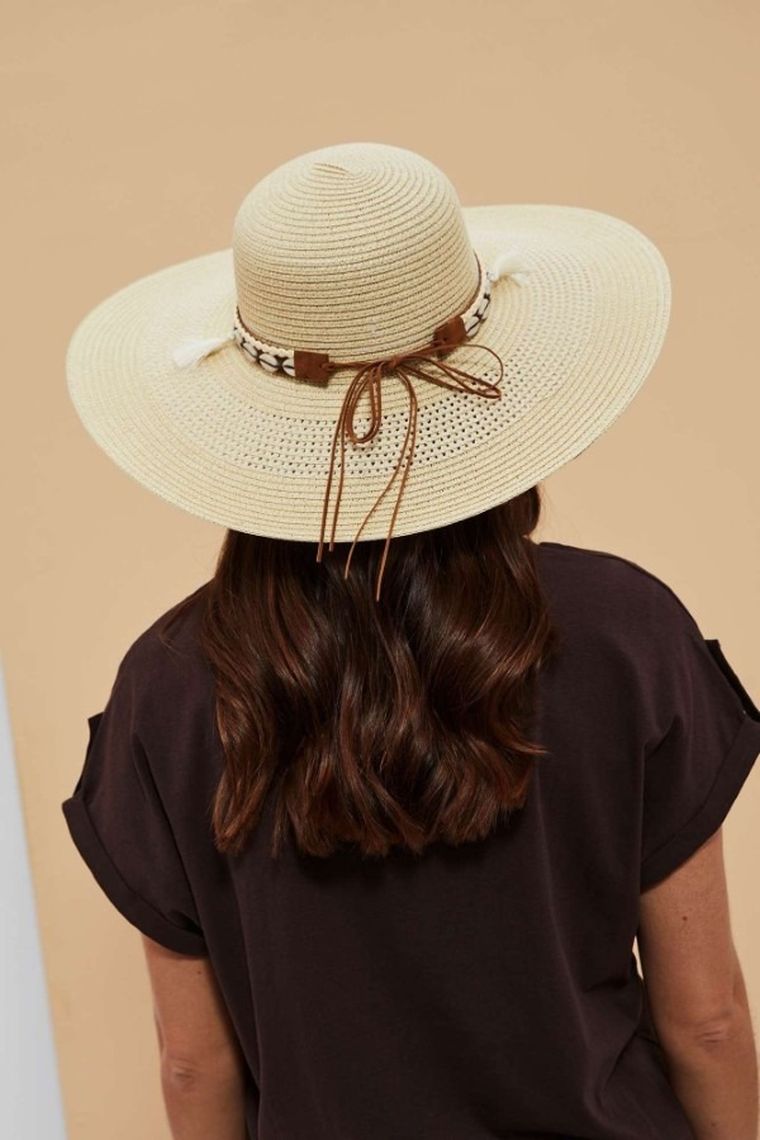 Kapelusz damski, słomiany, beżowy, Moodo