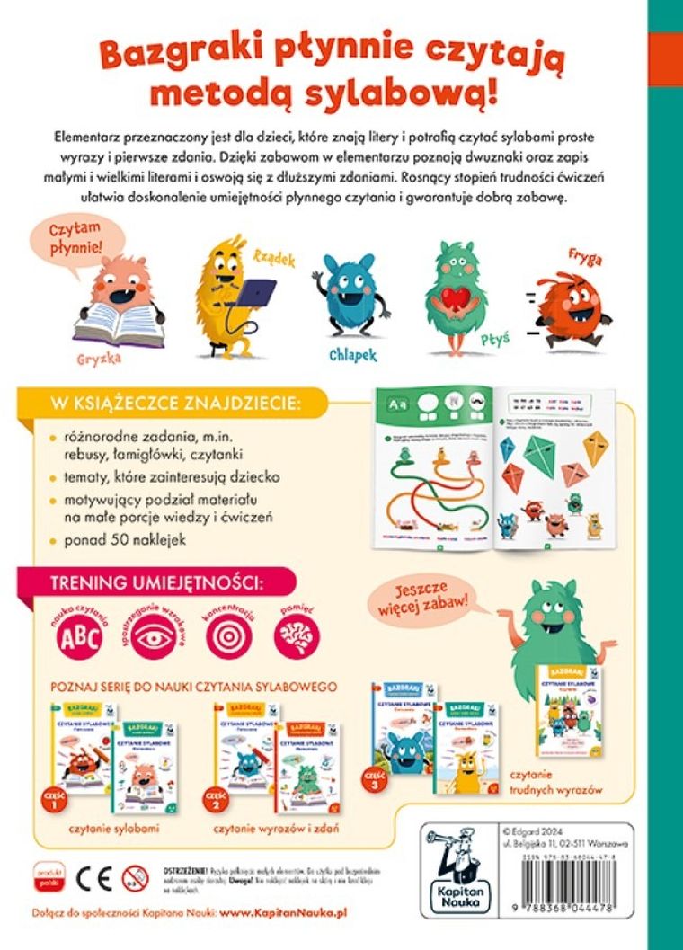 Kapitan Nauka. Bazgraki czytają trudne wyrazy. Czytanie sylabowe. Elementarz