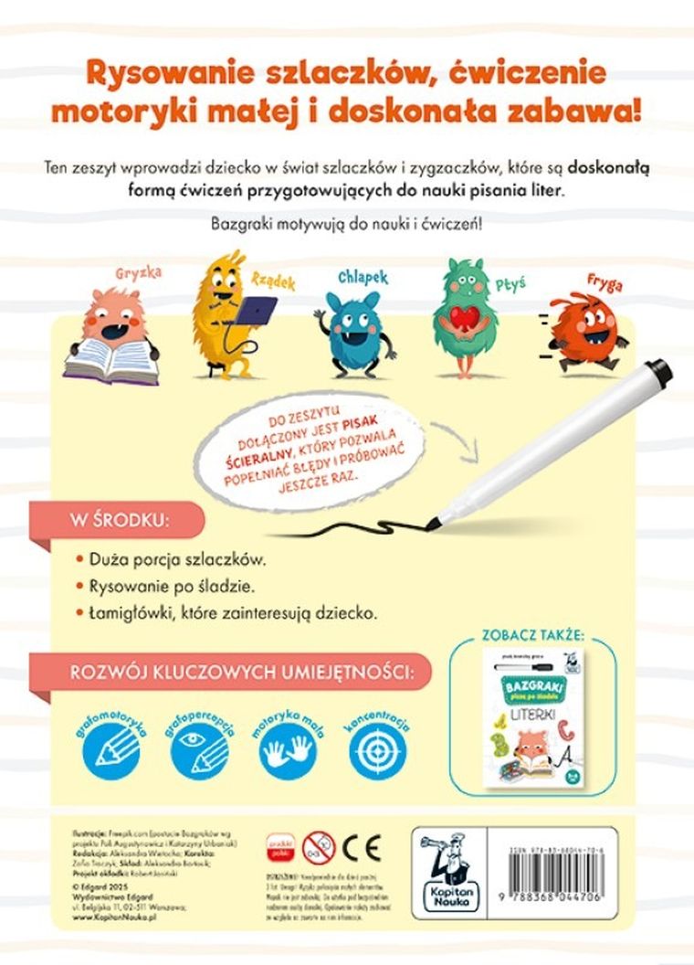 Kapitan Nauka. Bazgraki piszą po śladzie. Szlaczki 3-6 lat