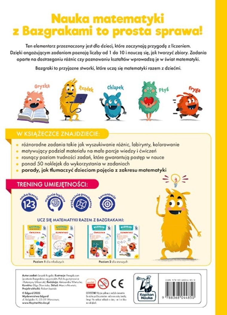 Kapitan Nauka. Bazgraki poznają matematykę. Elementarz. Poziom 1