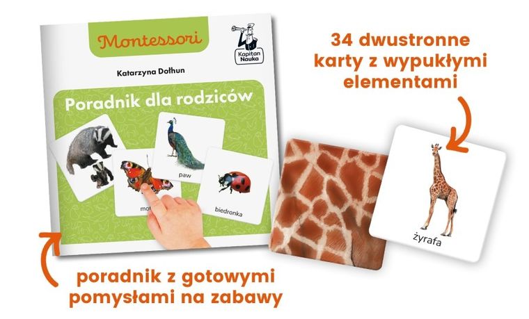 Kapitan Nauka. Montessori. Zwierzęta tu i tam. Karty sensoryczne z książeczką