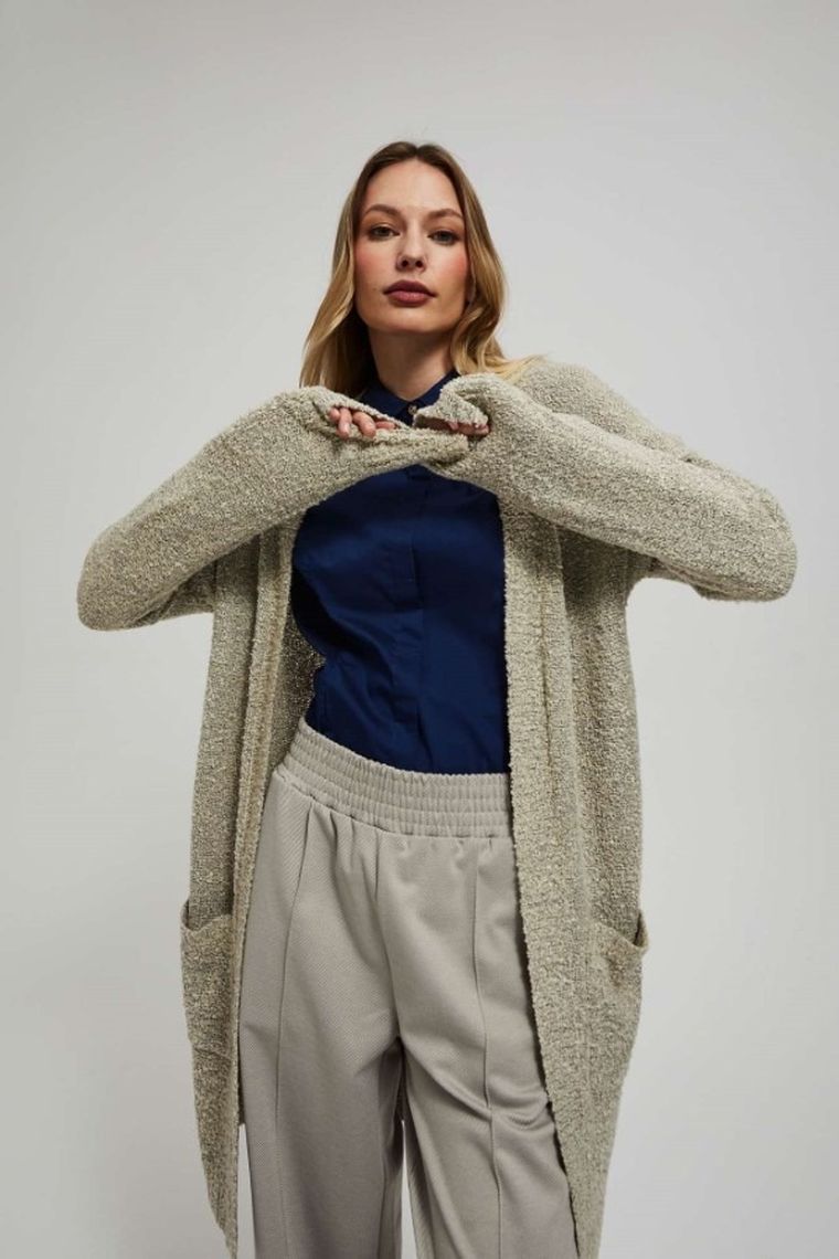 Kardigan damski, beżowy, Moodo