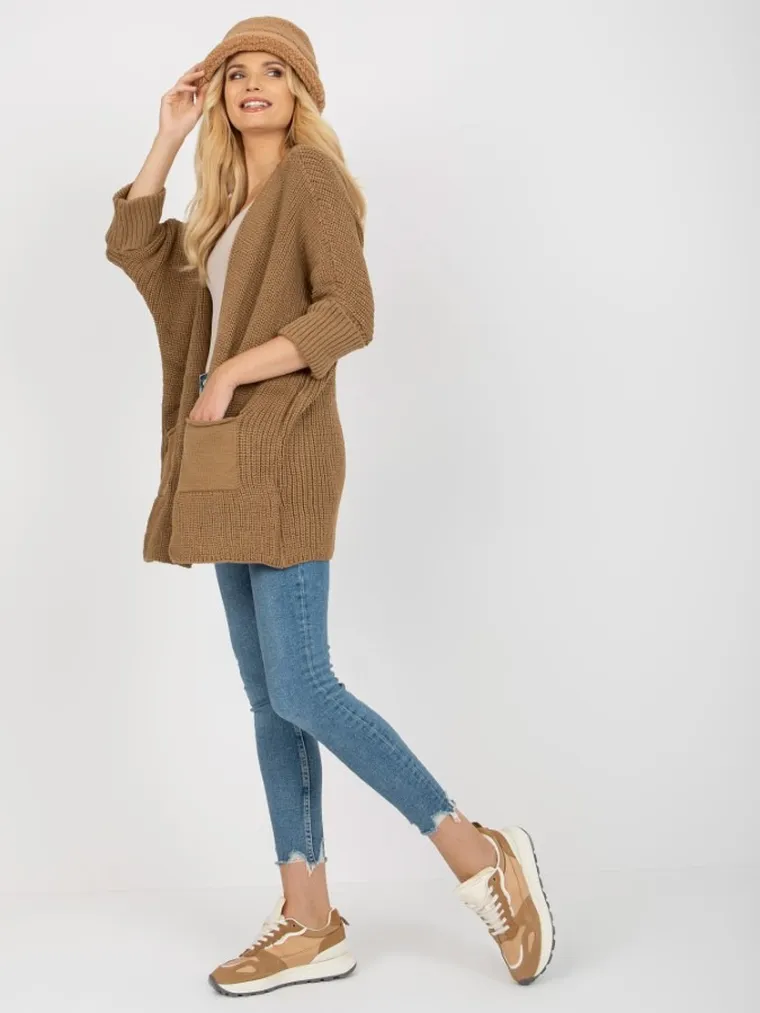 Kardigan damski, beżowy, Rue Paris