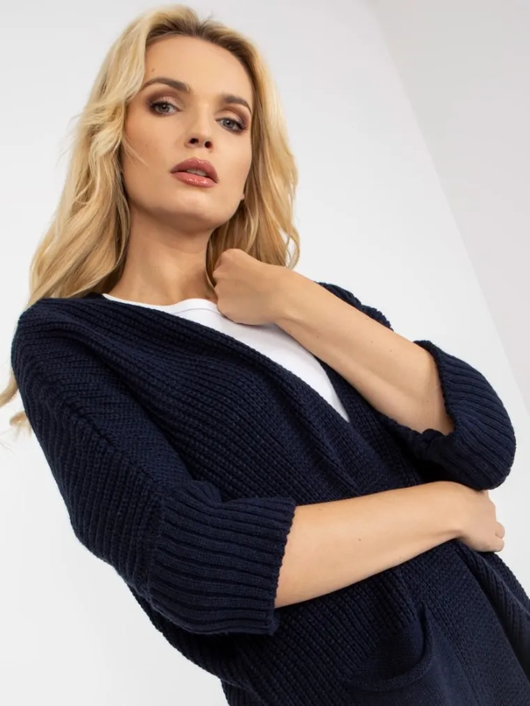 Kardigan damski, granatowy, Rue Paris