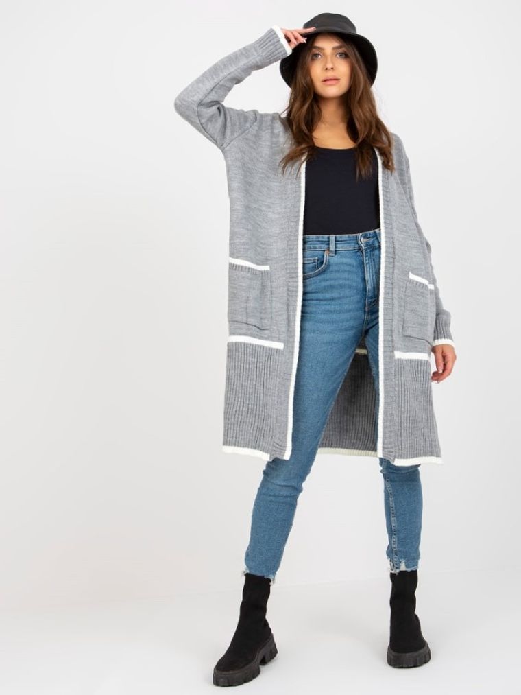 Kardigan damski, szary, Rue Paris